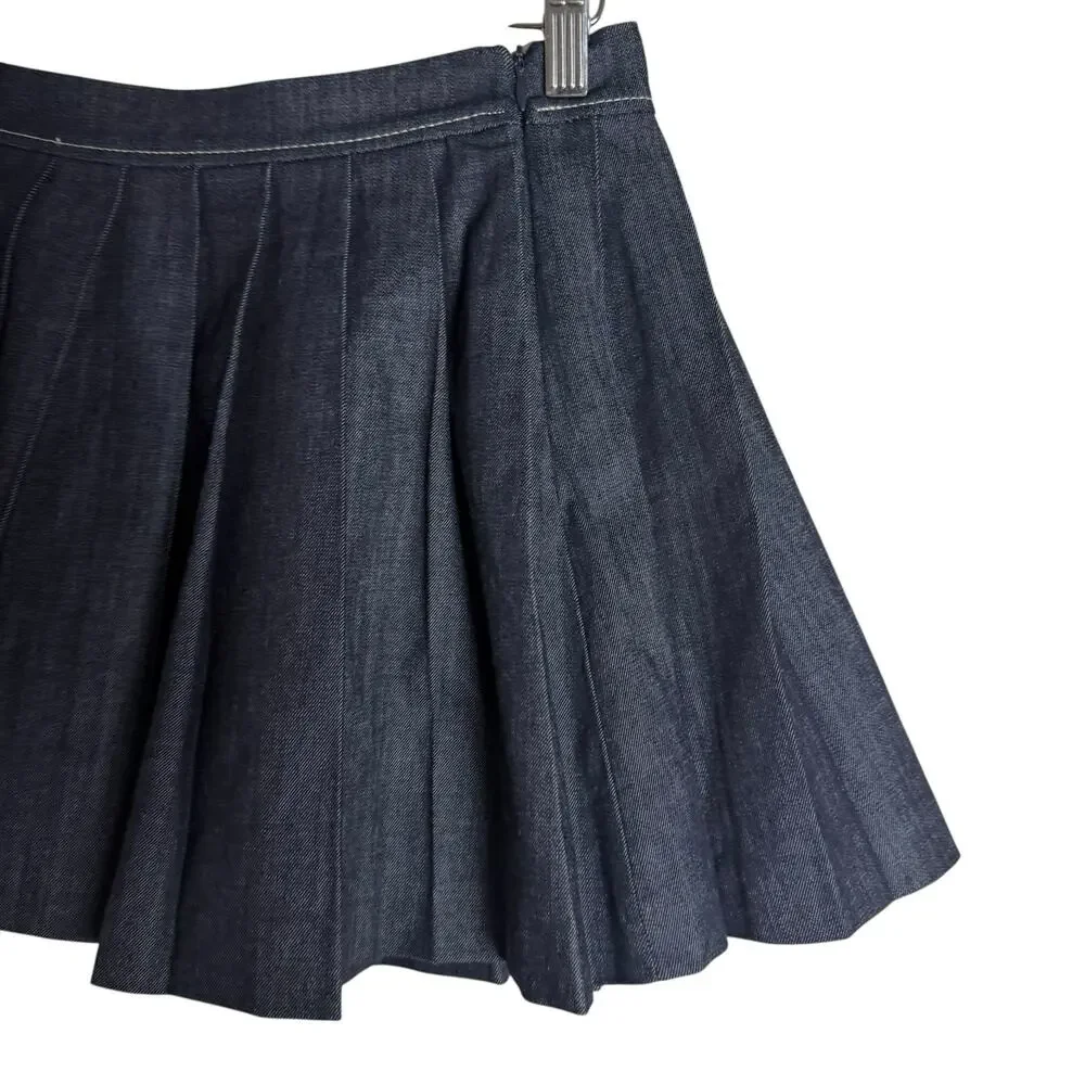 Zara Dark Chambray Denim 2 Piece Pleated Mini Skirt Jacket Co-Ord Set S